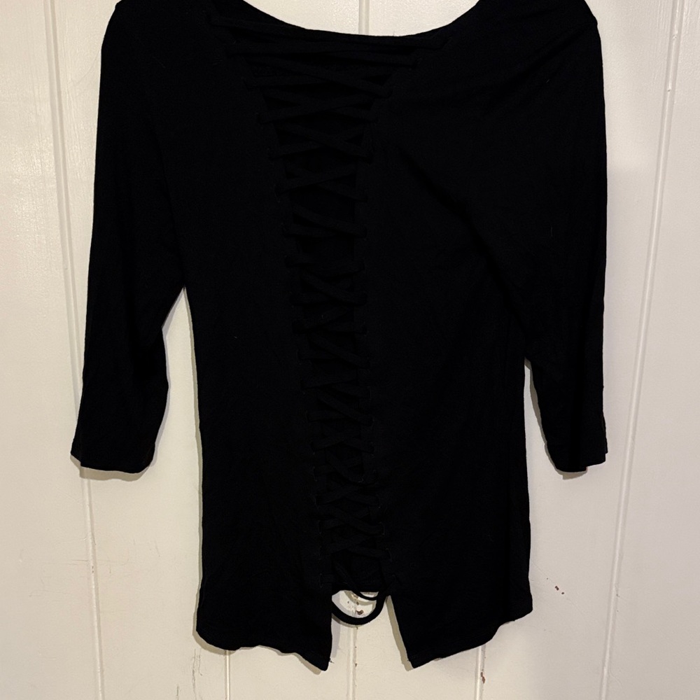 Dex Black Lace-Up Back Top